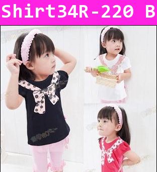เสื้อยืดสีแดงอมชมพู โบว์ใหญ่ตกแต่งเลื่อมวิ้งๆ