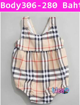 ชุดบอดี้สูทหนูน้อย Burbery ติดโบว์