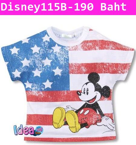 เสื้อแขนสั้น Disney ลายมิกกี้เมาส์กับธงชาติอเมริกา