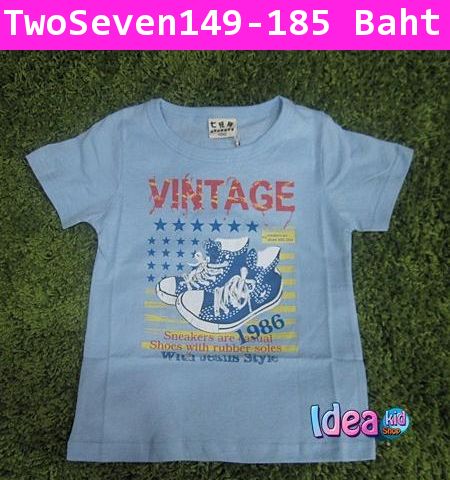 เสื้อแขนสั้นรองเท้าผ้าใบ VINTAGE สีฟ้าอ่อน