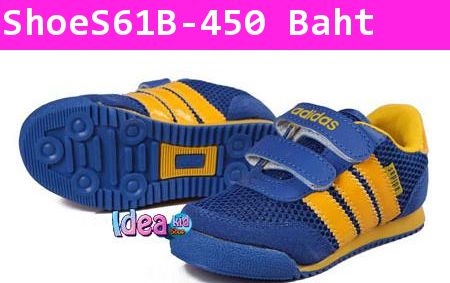 รองเท้าผ้าใบ Adidas 3 แถบ สีน้ำเงินเหลือง