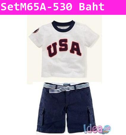 ชุดเสื้อกางเกง USA สีขาว