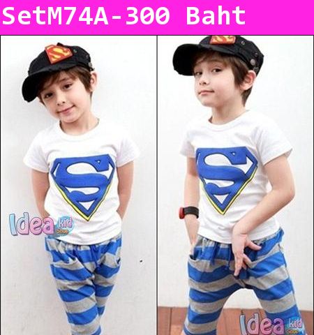 ชุดเสื้อกางเกง Superman ยอดมนุษย์ สีน้ำเงิน