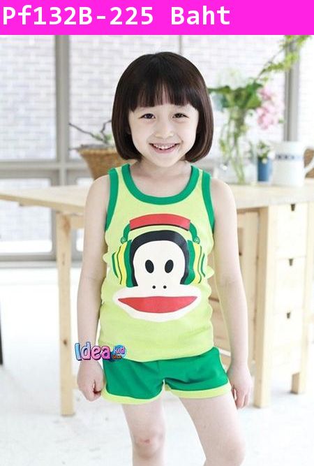 ชุดเสื้อกางเกง Paul Frank ฟังเพลง สีเขียว