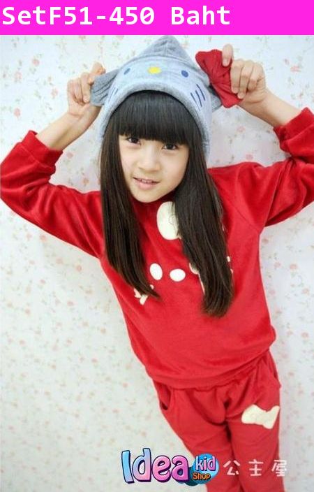 ชุดเสื้อกางเกงกันหนาว Hello Kitty นุ่มนิ่ม สีชมพู