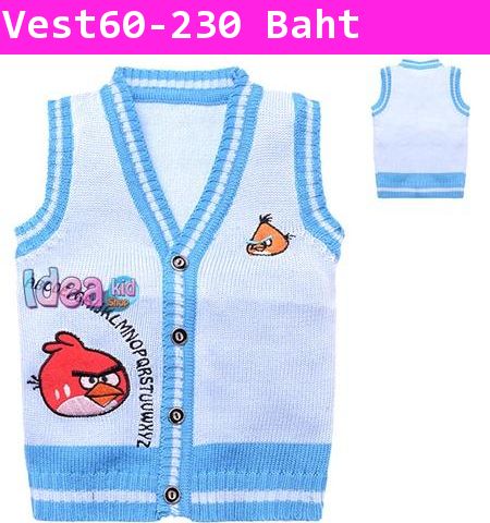 เสื้อกั๊กกันหนาว Angry Birds ไหมพรม สีโทนฟ้า