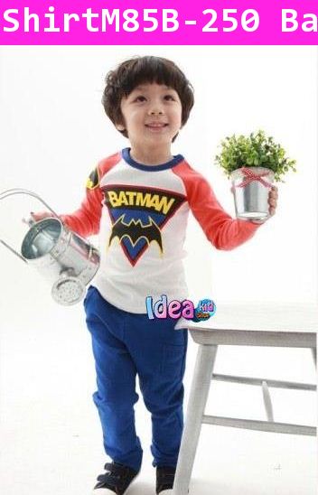 เสื้อยืดแขนยาว Super Batman สีขาวแขนชมพู