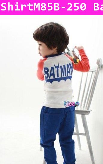 เสื้อยืดแขนยาว Super Batman สีขาวแขนชมพู