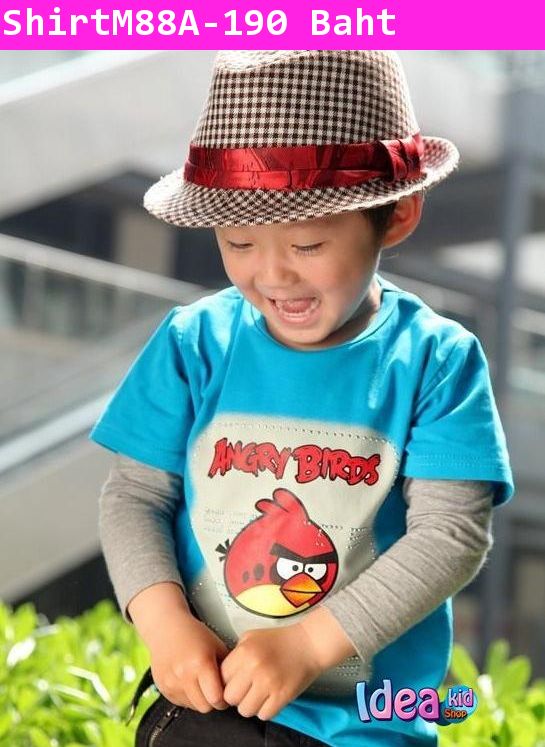 เสื้อแขนสั้น Angry Birds ติดเลื่อม สีฟ้า