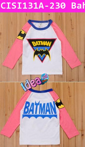 เสื้อยืดแขนยาว Super Batman สีขาวแขนชมพู