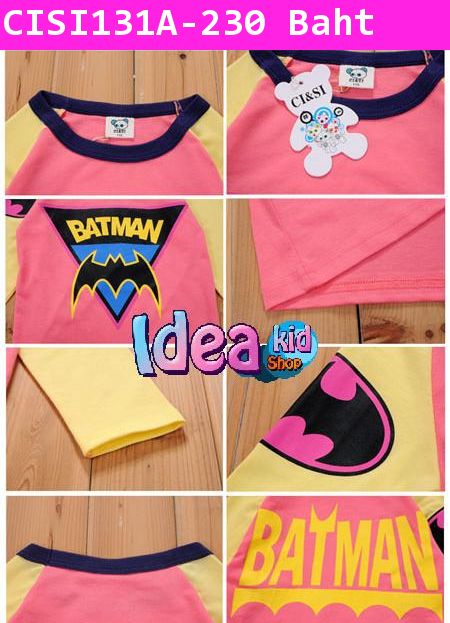 เสื้อยืดแขนยาว Super Batman สีขาวแขนชมพู