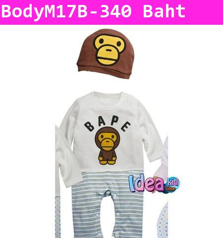 ชุดบอดี้สูทลิงน้อย BAPE กางเกงลายขวาง