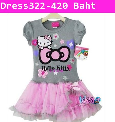 ชุดเดรส Hello Kitty กับโบว์อันใหญ่ สีเทา