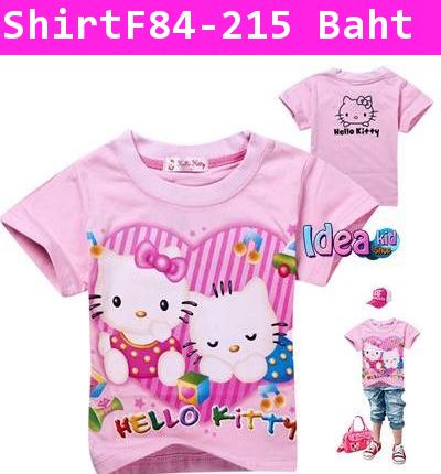 เสื้อแขนสั้น Hello Kitty คู่รัก สีชมพู