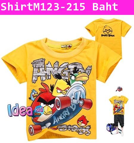 เสื้อแขนสั้น Angry Birds บนสเก็ตบอร์ด สีเหลือง