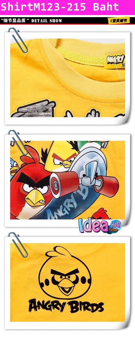 เสื้อแขนสั้น Angry Birds บนสเก็ตบอร์ด สีเหลือง