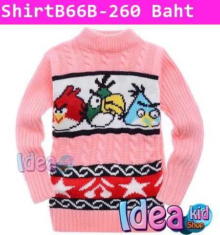 เสื้อไหมพรมแขนยาว Angry birds สามสหาย สีชมพู