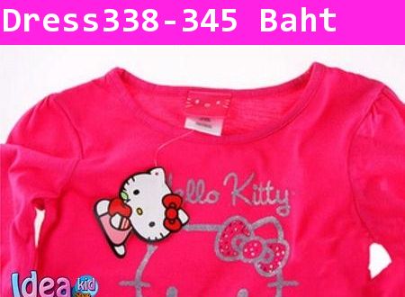 ชุดเดรส Hello Kitty โบว์ติดเพชร สีชมพูเข้ม