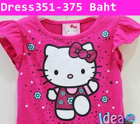 ชุดเดรส Hello Kitty ใส่ชุดดอกไม้ สีชมพู