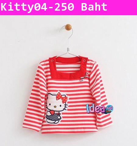 เสื้อแขนยาว Hello Kitty ลายขวาง สีแดง