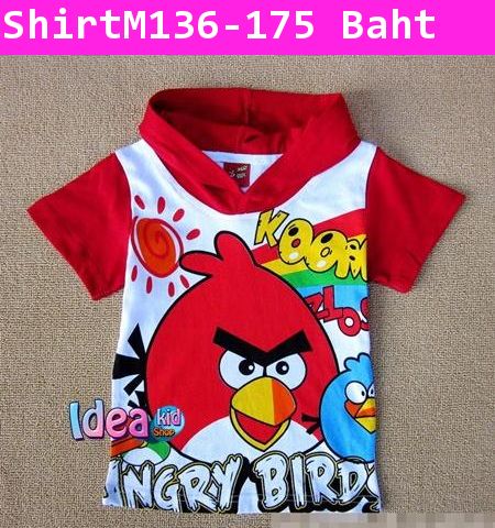 เสื้อแขนสั้น Angry Birds มีฮูด สีแดง