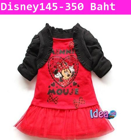 ชุดเดรส Minnie Mouse IN LOVE สีแดงพร้อมเสื้อคลุม