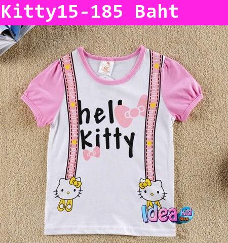 เสื้อแขนสั้น Hello Kitty สายเอี๊ยม สีชมพู