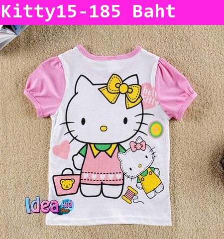 เสื้อแขนสั้น Hello Kitty สายเอี๊ยม สีชมพู