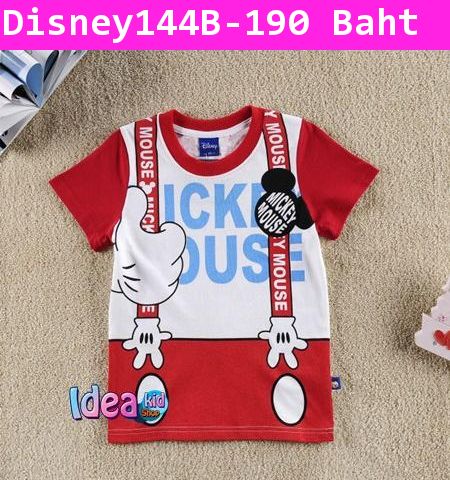 เสื้อแขนสั้นลายสายเอี๊ยม Mickey ซ่อนแอบ สีแดง