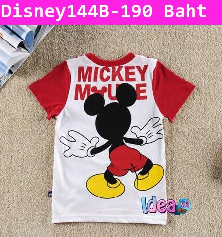 เสื้อแขนสั้นลายสายเอี๊ยม Mickey ซ่อนแอบ สีแดง