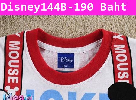 เสื้อแขนสั้นลายสายเอี๊ยม Mickey ซ่อนแอบ สีแดง