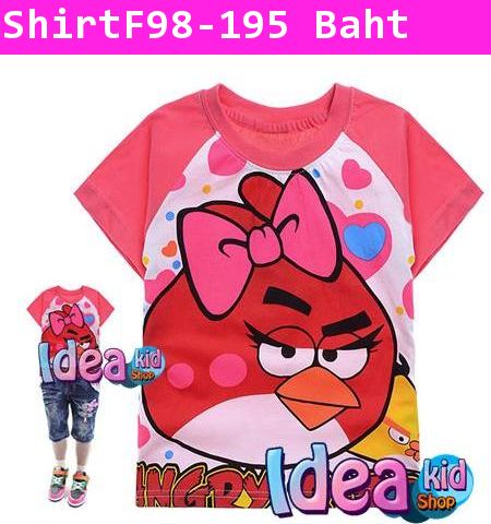 เสื้อแขนสั้น Angry Bird Girl สีชมพูเข้ม