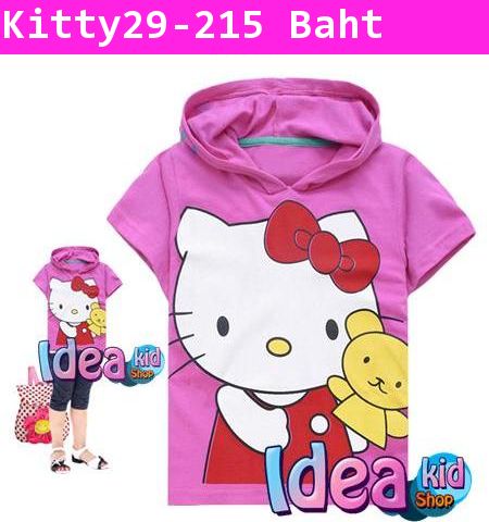 เสื้อแขนสั้น Hello Kitty เล่นตุ๊กตา สีชมพู