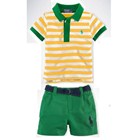 ชุดเสื้อกางเกง-POLO-STRIP-สีเขียวเหลือง