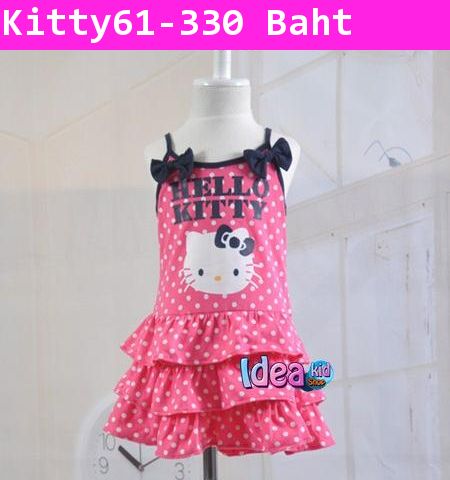 ชุดเดรส Hello Kitty Polka Dot สีชมพู