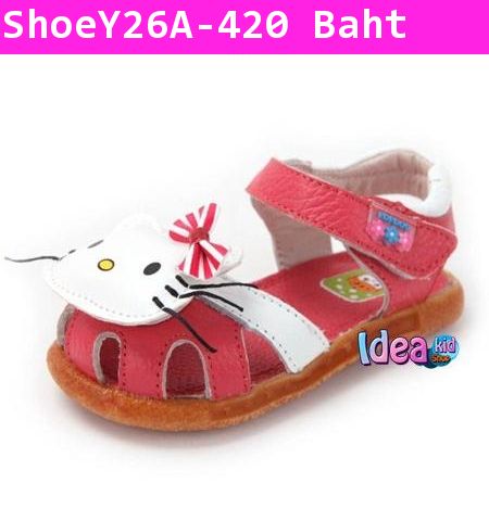 รองเท้ารัดส้น Hello Kitty หัวโต สีชมพูเข้ม