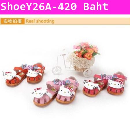 รองเท้ารัดส้น Hello Kitty หัวโต สีชมพูเข้ม