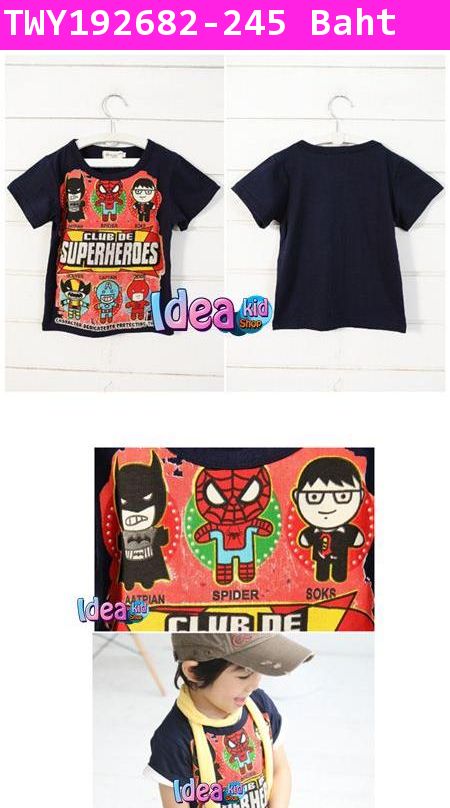 เสื้อแขนสั้น Super Heroes Club สีกรมท่า(ไต้หวัน)