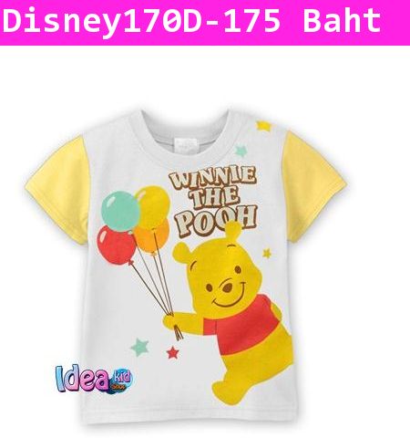 เสื้อยืด Disneys ลาย Pooh ถือลูกโป่ง สีเหลือง