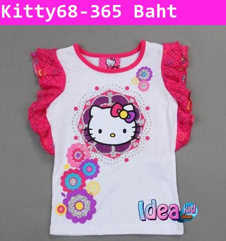 เสื้อแขนสั้น Hello Kitty ดอกไม้วิ๊งๆ 