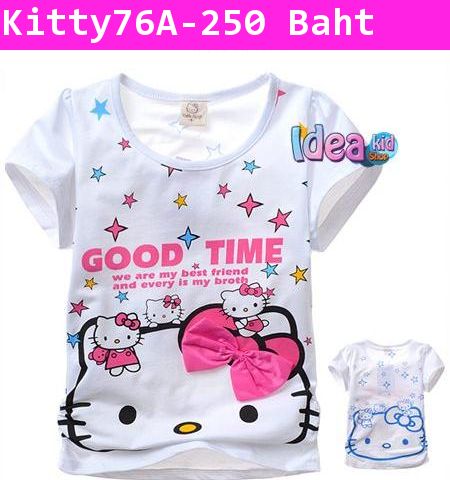 เสื้อแขนสั้น Kitty Good Time สีขาว