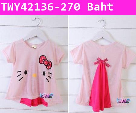 เสื้อแขนสั้น Hello Kitty ระบายหลัง สีชมพู(ไต้หวัน)