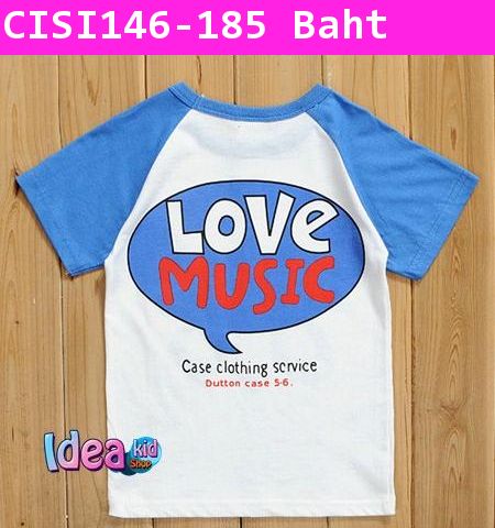 เสื้อแขนสั้น Panda Love Music สีฟ้า