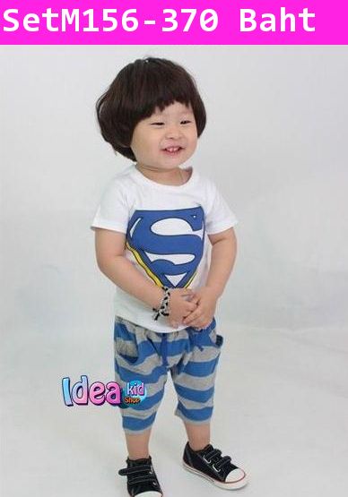 ชุดเสื้อกางเกง Superman ฮีโร่ตัวน้อย สีฟ้า