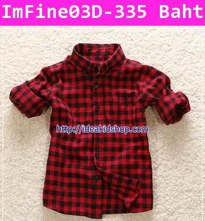 เสื้อเชิ้ตโปโล ลายสก๊อตสีแดงดำ