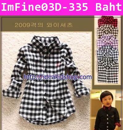 เสื้อเชิ้ตโปโล ลายสก๊อตสีแดงดำ