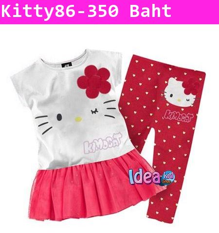 ชุดเดรสกางเกง Hello Kitty ขยิบตา สีแดง