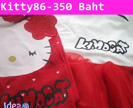 ชุดเดรสกางเกง Hello Kitty ขยิบตา สีแดง