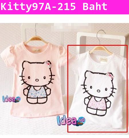 เสื้อแขนสั้น Hello Kitty ชุดดอกไม้ สีขาว