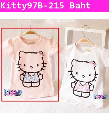 เสื้อแขนสั้น Hello Kitty ชุดดอกไม้ สีชมพู